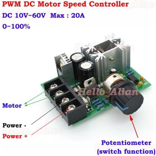 Micro Mini 12V~60V 24V 36V 48V 20A PWM DC Motor Speed Switch Controller Volt Regulator