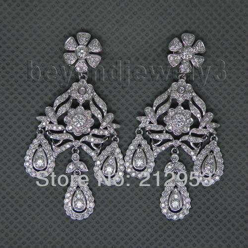 Fashion Jewelry In Solid 14Kt White Gold Natural Dia Fantastic Engagement Earrings WE001