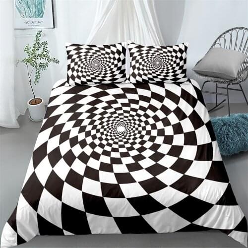 Black n white optical art fashion bedding set king queen double full twin single size bed linen set