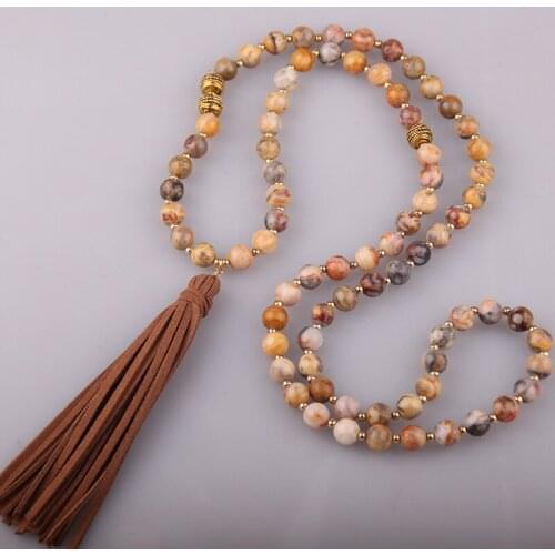 MOODPC Fashion Bohemian Tribal Long Tassel Yoga Jewelry Crazylace Stone Necklace For Women Lariat Necklaces