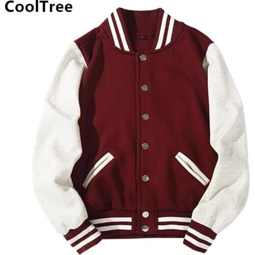 CoolTree Men Baseball Jacket Spring Autumn Patchwork Single-breasted Bomber Coats Male Slim Fit Long sleeve Outerwear Streetwear