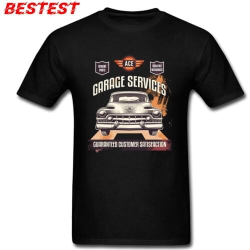 Men T Shirt Garage Services Unique T-shirts Coupons Short Sleeve TShirt Personality Car Print Clothing Black Tops Cotton Tees
