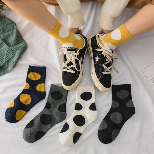 Socks Women Ladies Socks For Girls Polka Dot Black White Cute Kawaii Harajuku Socks Cotton Korean Style Short Happy Sock Woman