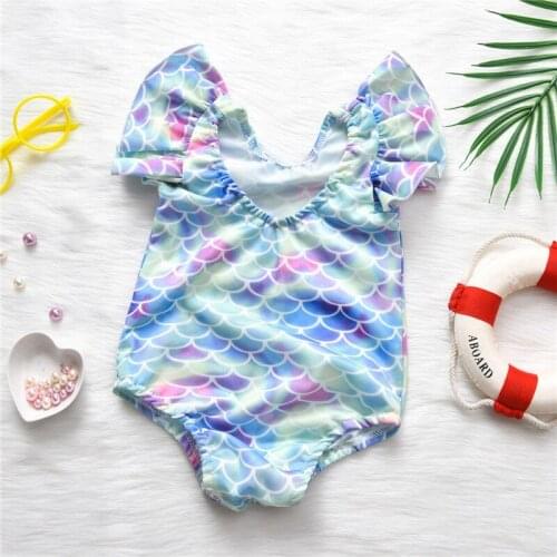 2021 New Cute Baby Girls One-Piece Swimsuit Summer Ruffles Colorful Mermaid Swimwear Bathing Suit Beachwear 0-4Y