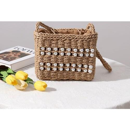 2021 new square straw woven bag female sen fashion handmade straw woven bag seaside vacation rattan bag