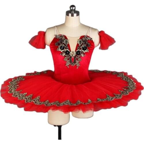 All For Dance 2019 New Red Velet Bodice With Black Trim Hand Cuff Ballerina Pre-professional Pancake Tutu Dance Dress