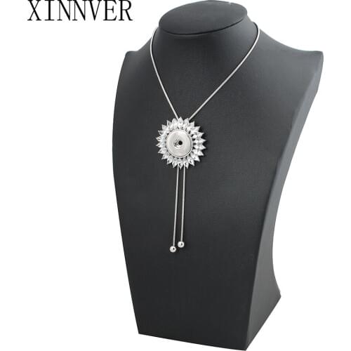 New Adjustable Tassel Necklace 86CM Charms Beauty Crystal Flower Round Button Fit DIY 18MM Snap Buttons Jewlery Wholesale ZG110