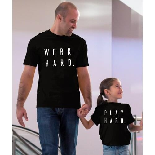 Work Hard and Play Hard Family Matching Clothes Daughter Dad Outfits Casual T-shirts Family Look Father Son Clothing