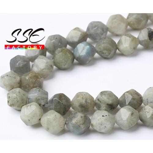 Faceted Natural Stone Beads Gray Labradorite Larvikite Stone Bead For Jewelry DIY Making Bracelet Accessories 15" 4/6/8/10/12mm