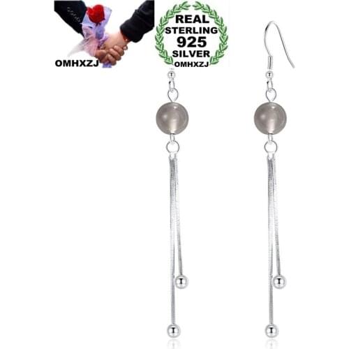 OMHXZJ YS523 Wholesale European Fashion Woman Girl Party Birthday Wedding Gift Tassel Agate S925 Sterling Silver Drop Earrings