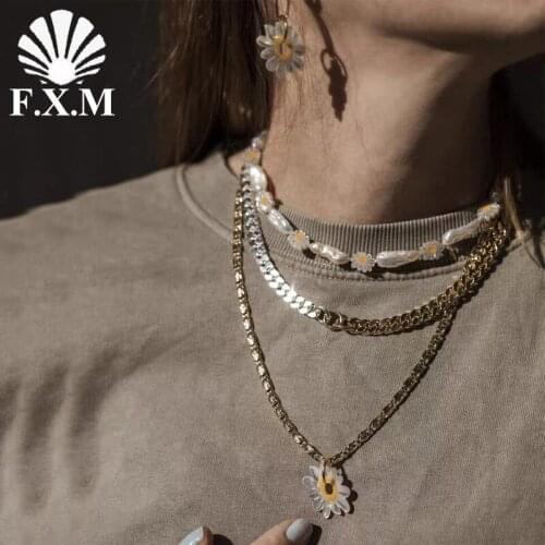 Baroque natural pearl necklace hand-painted flower Baroque Daisy Necklace clavicle chain fashion ins