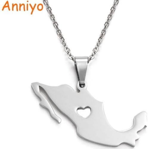 Anniyo Mexico Map 316 Stainless Steel Pendant Necklaces for Women/Men Jewelry Mexicanos Maps #004821B
