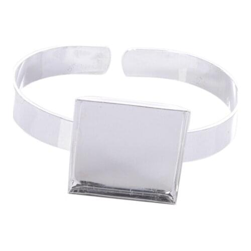 2 PCS Silver Color Plate 25x25mm Blank Cabochon Settings Bangle Bracelet #24935
