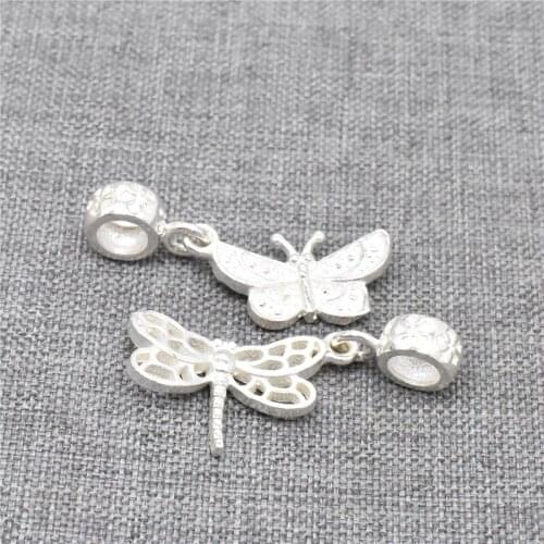 2 Pieces of 925 Sterling Silver Butterfly Dragonfly Dangle Charms for Bracelet Necklace Earring
