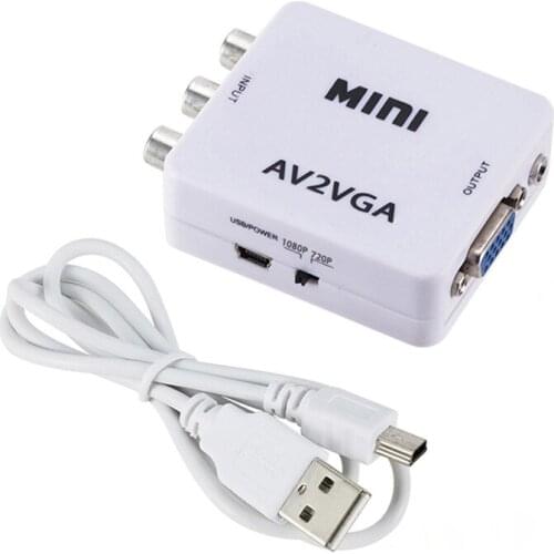 HD RCA CVBS AV To VGA Video Converter Conversor Mini AV2VGA Video Converter Adapter with 3.5mm Audio To PC HDTV Converter