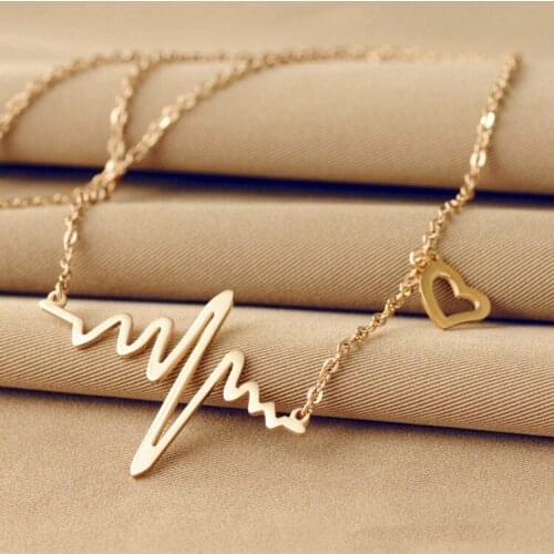 Drop Shipping Fashion Simple Wave Heart Necklace For Women Heartbeat Gold Pendant Charm Necklace Geometric Love Jewelery Gift