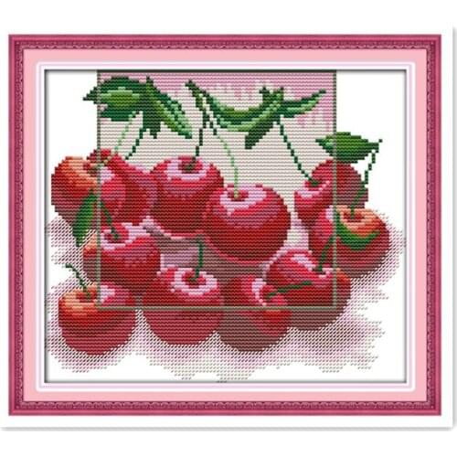 Fresh Fruit Red Cherry Delicious Delicious Restaurant Kitchen Decoration Accessories Handmade Material Bag Cross Stitch Painting