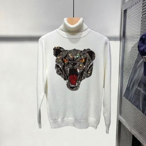 Autumn And Winter Thickened Plus Size Sweatshirt 2021 Pullover Warm Design Mens Turtleneck Sweater Brand Diamond Animal Pattern