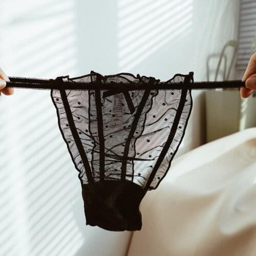 SP&CITY Sexy Womens Underpants Lace Hollow Out Panties Bow Transparent Underwear Bandage Seamless Thong Wave Point Lingerie