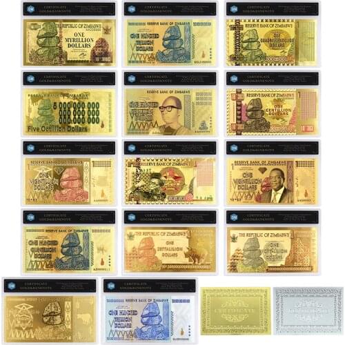 Zimbabwe Currency Paper with Plastic Card Holder Gold Banknotes Copy Original Money Collection and Business Gift