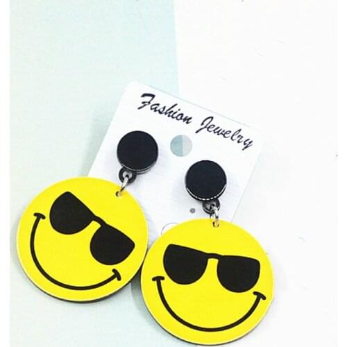2020 New Acrylic Round Yellow Cute big Smile Face Earrings for Women Fashion Personality Long Earrings Boucle D'oreille Femme