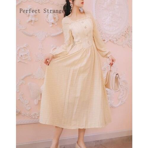 2021 Autumn New Arrival Retro Princess Style Square Collar Hot Sale Women Long Dress