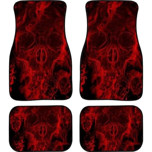 4 Pcs/Set Car Interior Front Rear Floor Mats Novelty Gothic Skull Pattern Universal Fit Automotive Anti-Slip Car Floor Doormat