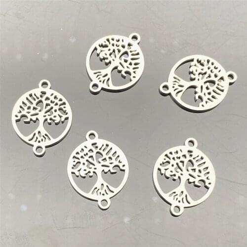 5pcs 17*23m Strong Life Peace Tree Charm Diy Connector Stainless Steel Never Fade Handmade Bracelet Charm Jewelry Diy Making