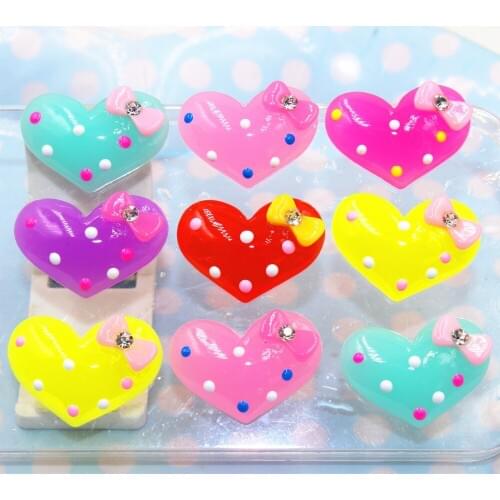 50pcs/lot flat back resin heart with rhinestone mix color resin cabochons accessories 24*17mm