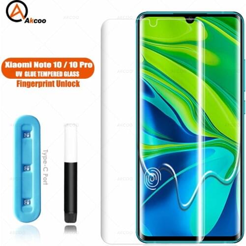 Akcoo for Xiaomi Note 10 Pro Screen Protector UV Full Screen Glue Glass film for Xiaomi Note 10 tempered glass note10 lite film