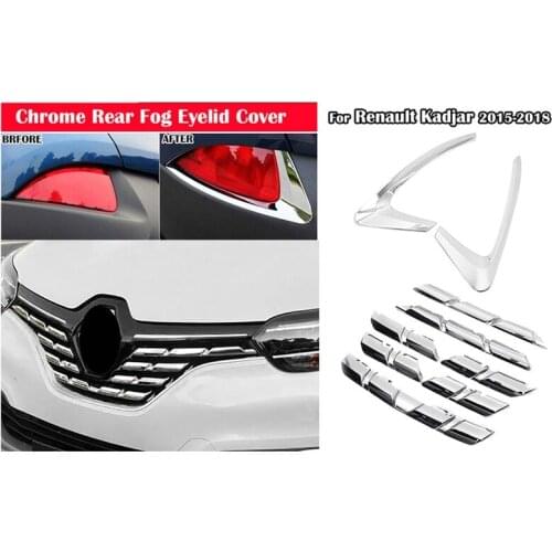 Car Chrome Front Mesh Grille Bumper Cover Trim Strip Rear Fog Lights Covers Trim for Renault Kadjar 2015 2016 2017