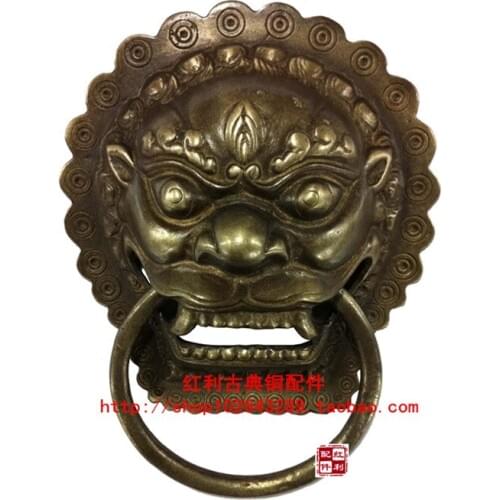 The bonus of classical copper fittings Chinese door decorative antique copper Shoutou tiger lion head door ring 19cm