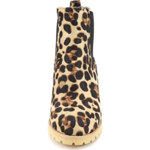 Chelsea short boots womens leopard print shoes womens round head thick heel nude boots large womens boots fairy shoes 48