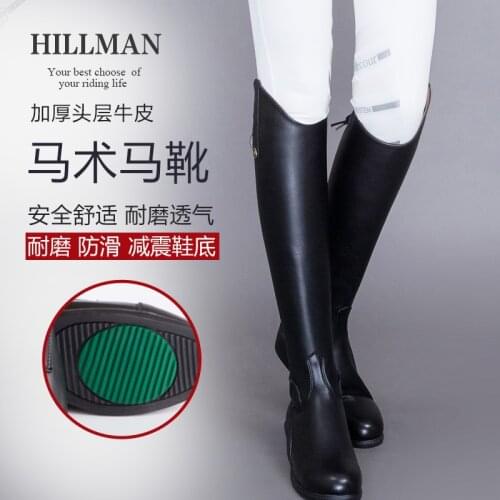 First Layer Cowhide Horse Riding Boots Black High Tube Soft Breathable Men And Women Riding Boots