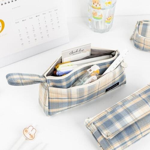 JK School Pencil Bag Pen Case Japanese Style Retro Plaid Color Check Lattice Storage Pouch Handle Wallet for Stationery A6154