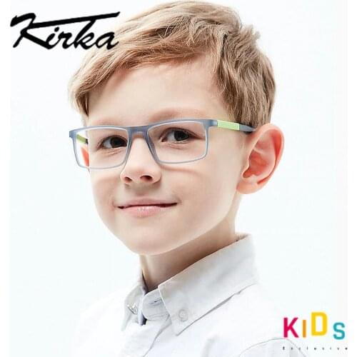 Kirka Kids Glasses TR90 Flexible Eyeglass Frames Children Optical Frame Kids Grey Children Glasses For 6-10 Years Old
