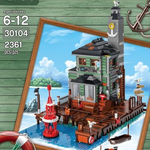 Fisherman Hut Series Dive Shop Building Blocks Street View Creative Assembly Of Streetscape Buildings Kids Toys 2361PCS