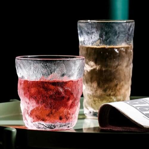 Ins Glacier Textured Wine Glass Cup Transparent Heat Resistant Frosted Crystal Water Cup Home Breakfast Milk Juice Coffee Mug