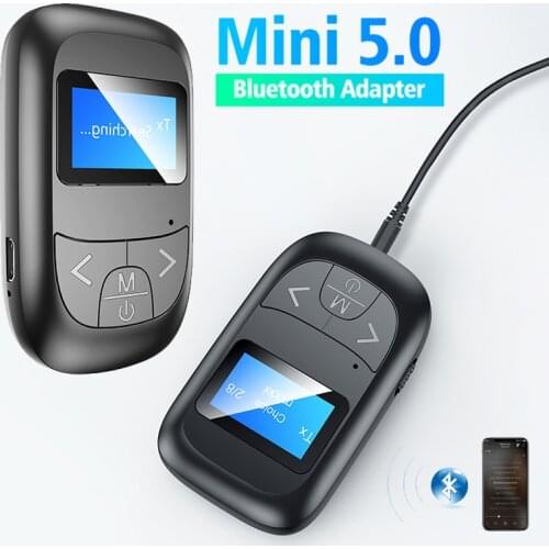 JINSERTA LCD Display Bluetooth 5.0 Audio Receiver Transmitter 3.5MM AUX Jack Stereo USB Adapter Wireless Dongle For PC TV Car