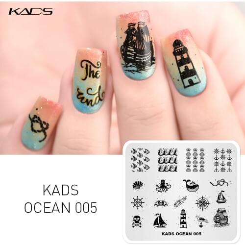 KADS Stamping Plate Ocean 005 Sea Creatures Design Image Template Manicure Nail Stencil Templates Stamps 3d Nail Mold