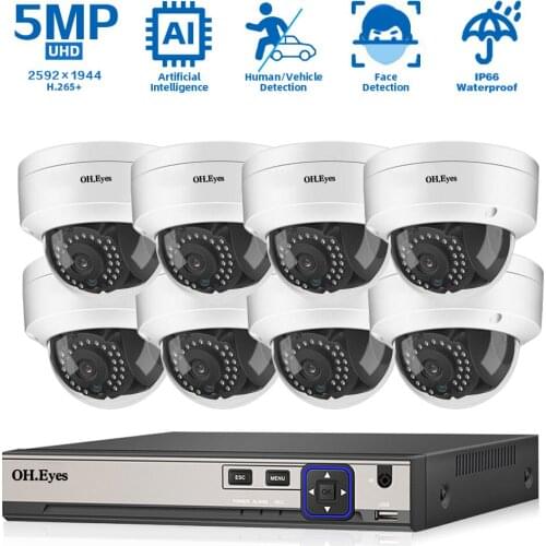 H.265 5MP POE Video Surveillance Cameras System Set 8CH NVR Kit Outdoor Waterproof POE IP Dome Camera Set CCTV Security System