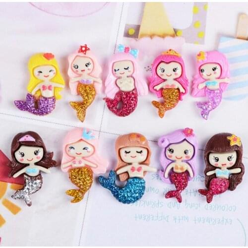 20pcs/lot Kawaii Cute Mermaid Princess Flat back Resin Cabochons Scrapbooking DIY Jewelry Craft Decoration Accessories