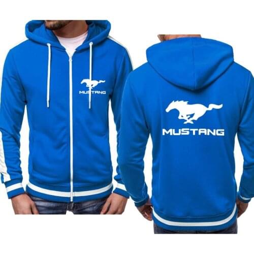 Fashion Stripe splicing Mustang sports car logo print Mens Zip Jacket High Quality Spring Autumn Mens Zip sweatshirt top