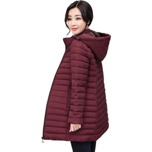 Women Winter Jacket Hooded Cotton Padded Autumn Outwear Coat Long Solid Wine Red Army Green Ladies Parka