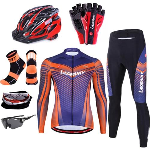 2021 Pro Team Cycling Set Men Summer Long Sleeve Bicycle Clothes Road Racing Bike Clothing Mtb Wear Helmet Gloves Accessories