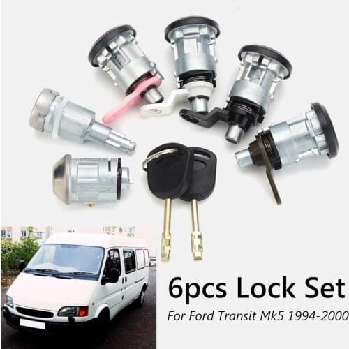 New 6Pcs Full Left Right Lock Set Front Rear Door Ignition w/2 Keys For Ford Transit Mk5 1994-2000