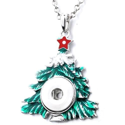 New Snap Jewelry Rhinestone Christmas Tree Snap Pendant Necklace Fit 18mm Snap Buttons Fashion DIY Fittings Necklace Wholesale