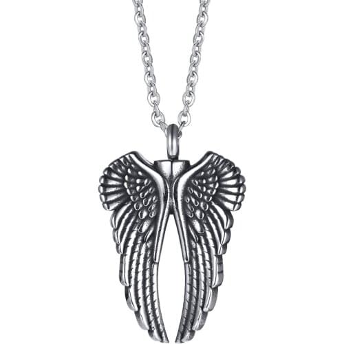 Titanium Steel Vintage Silver Color Necklace Angel Wings Openable Pendant Necklace for Men Boyfriend Memorial Jewelry