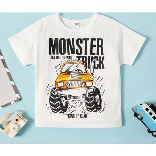 PatPat 2021 New Summer Kid Boy Street Style Car Letter T-shirt