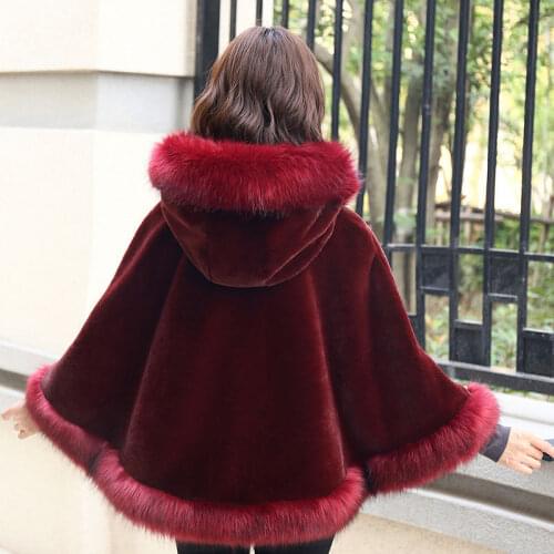 Cotday Short Cultivate Ones Morality Cloak 2021 Winter Black With Hooded England Style Women Imitation Fur Shawl Fur Coat